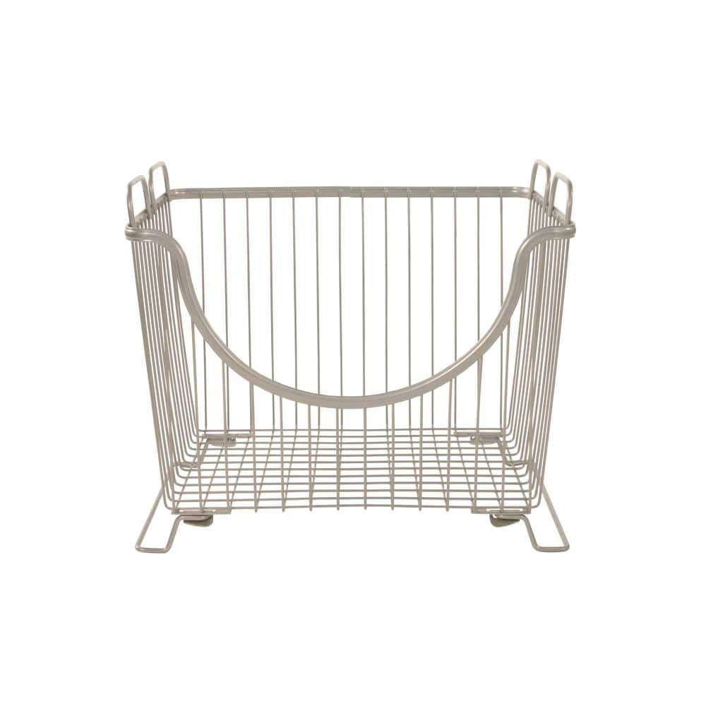 Spectrum Diversified Ashley Steel Stackable Wire Basket with Raised Feet and Looped Handles, Modular Stacking Bin System for Kitchen Countertop and Desk Organization, Large, Satin Nickel