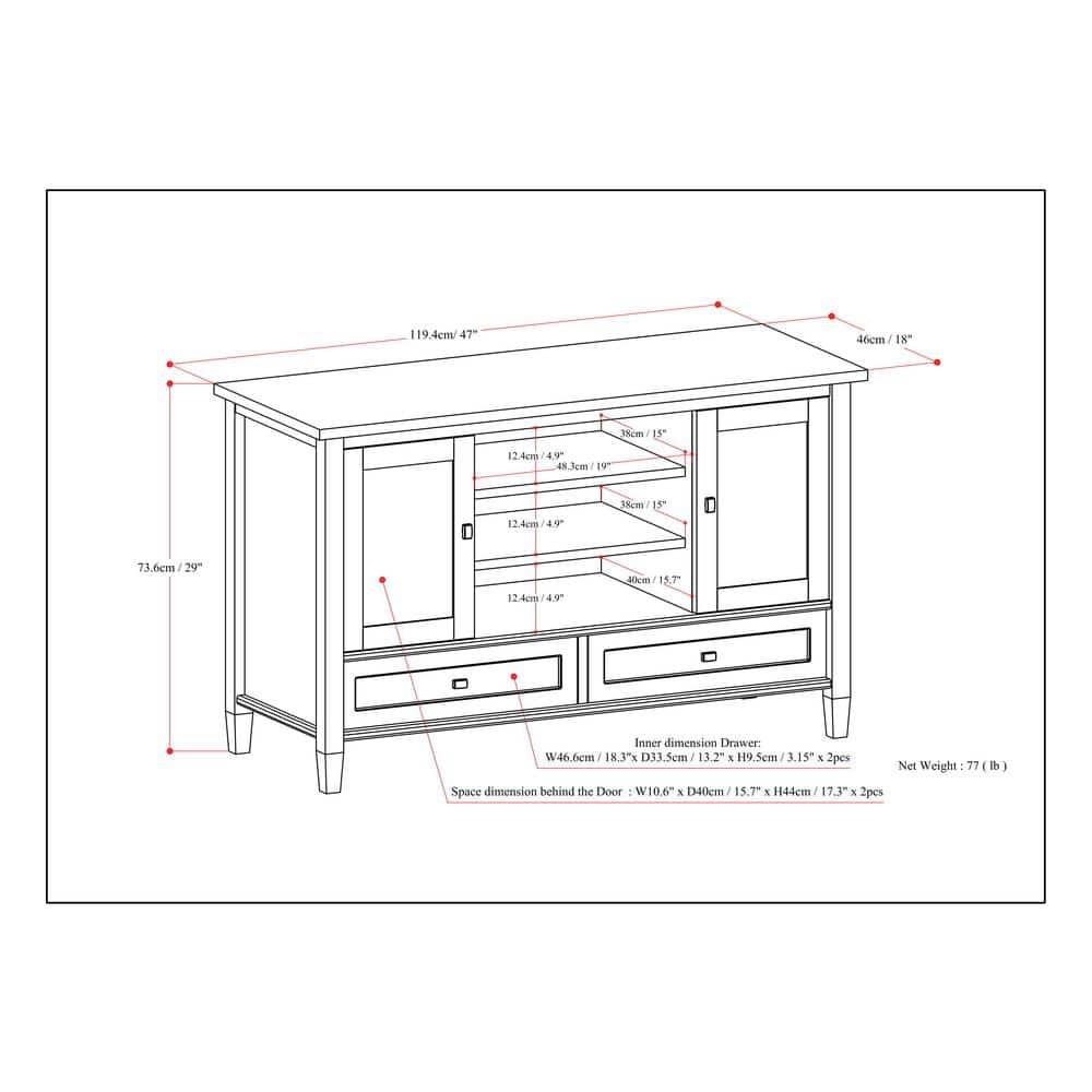 Simpli Home Warm Shaker 47"W Solid Wood TV Stand for TVs up to 55" with 2 Storage Cabinets and 2 Drawers