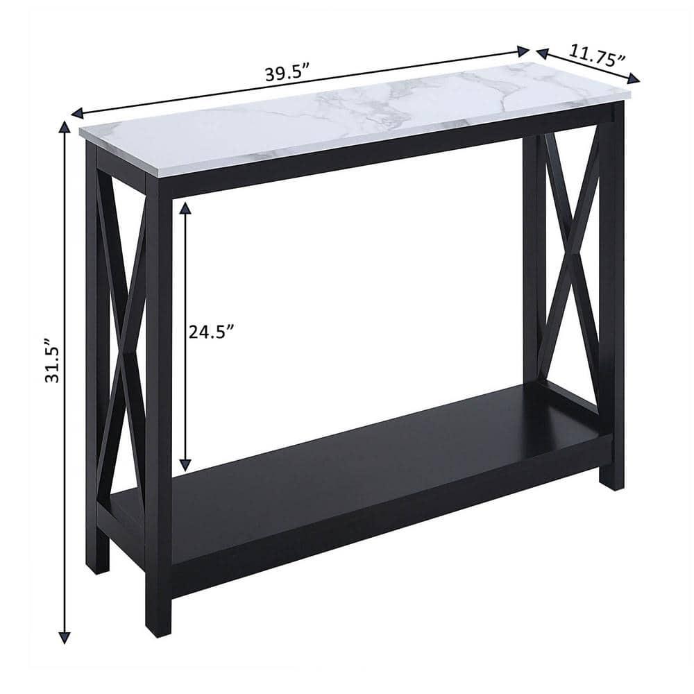 Convenience Concepts Oxford Console Table with Shelf, White Faux Marble/Black