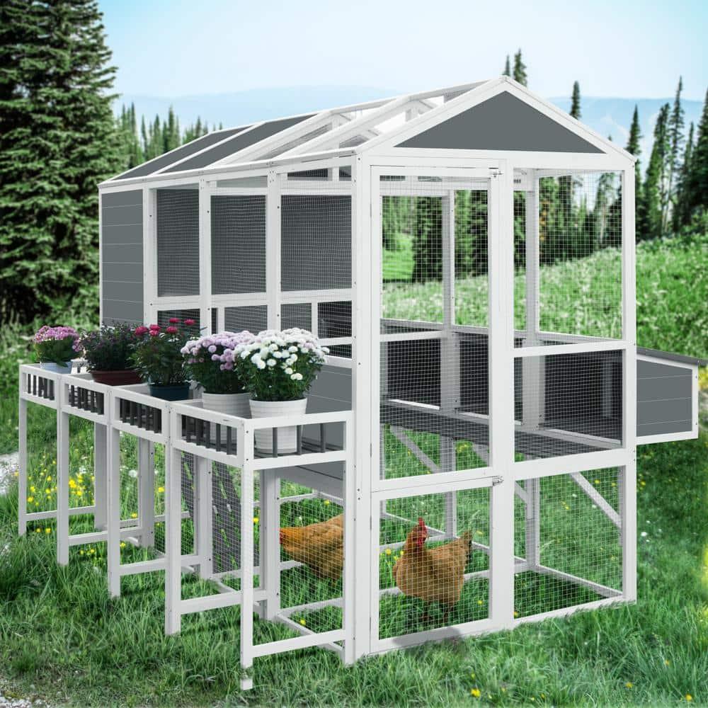 59" Large Chicken Coop for 4-6 Chickens, Wooden Hen House with Large Nesting Boxes, Outdoor Poultry Cage Rabbit Cage with Ramps & Ventilation Window, 59''L*33.5''W*38.6''H