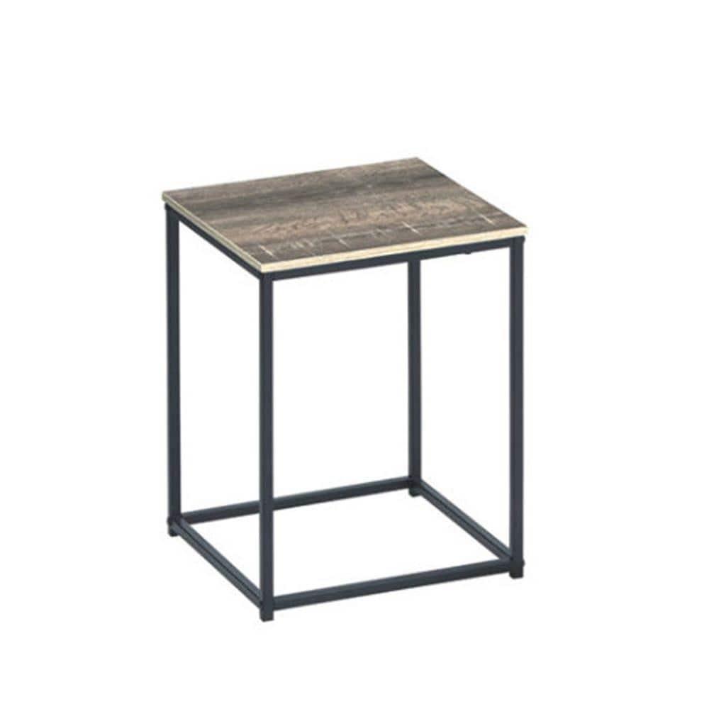 Wooden Table Set with Sturdy Metal Base, Set of Three, Gray and Brown