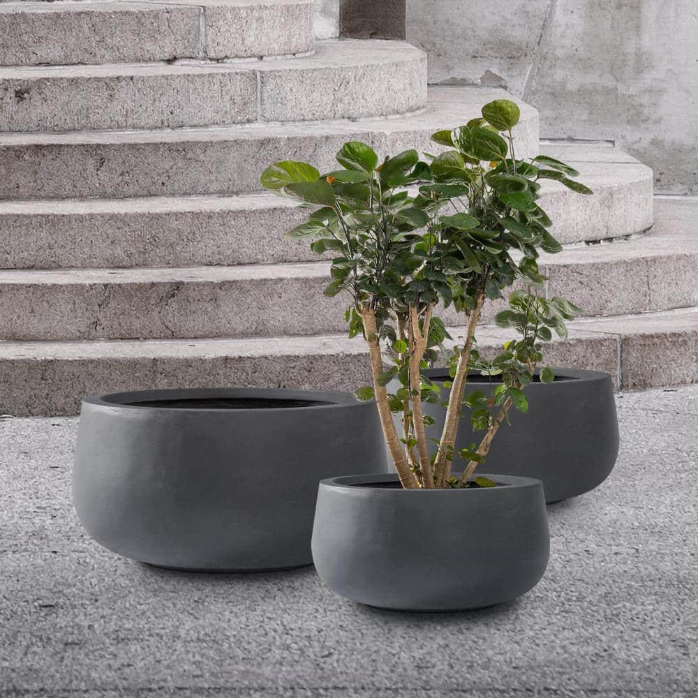 Rosemead Home & Garden 3pc Kante Concrete Outdoor Planter Pots Black 19.6"x19.6"x19.6"