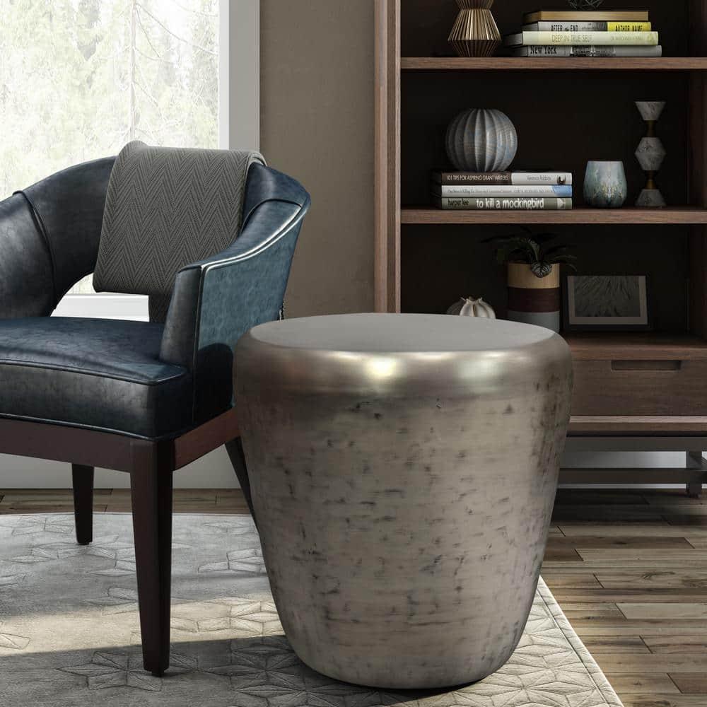 Garvy 20"W Metal Industrial End Table with Drum Design, Assembled