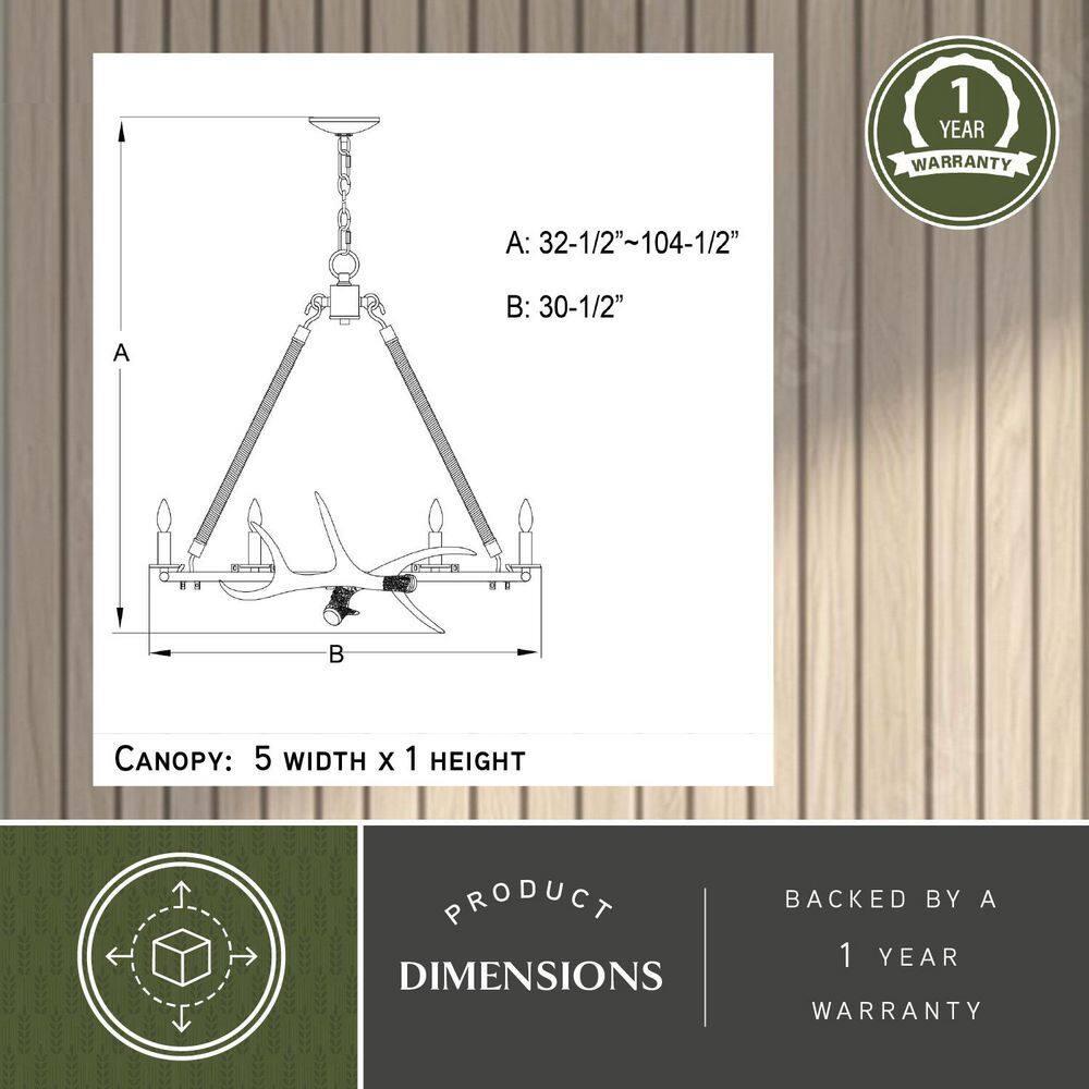 Vaxcel Breckenridge 6 Light Bronze Rustic Antler Chandelier Natural Rope Accent
