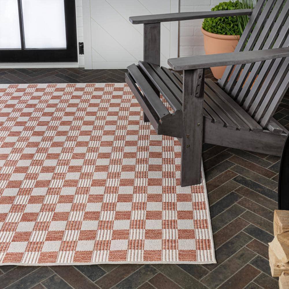 Aimee Traditional Cottage Checkerboard Salmon/Cream 3 ft. x 5 ft. Indoor/Outdoor Area Rug