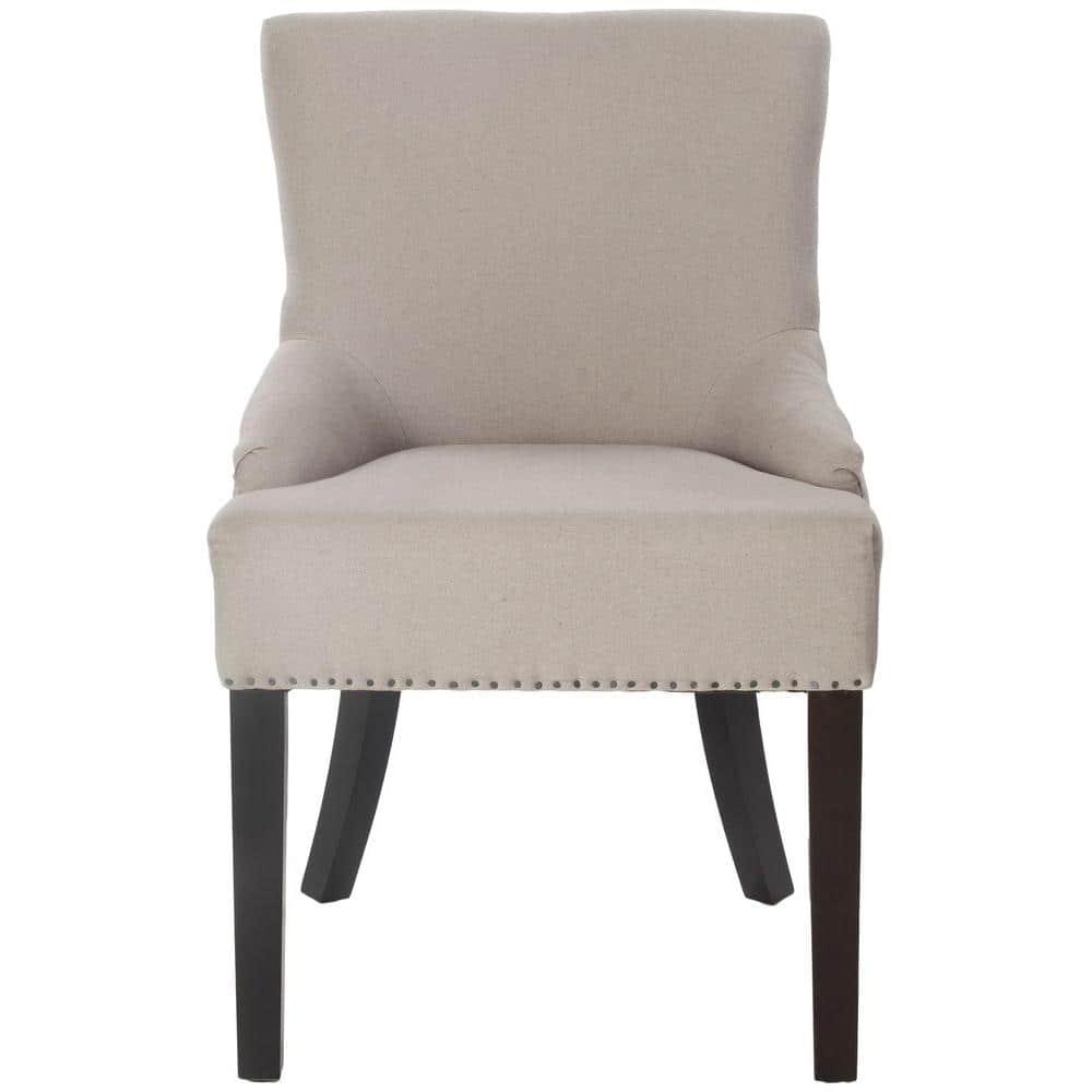 SAFAVIEH Lotus 19''H KD Side Chair Set of 2 Flat Black Nail Head Taupe Linen