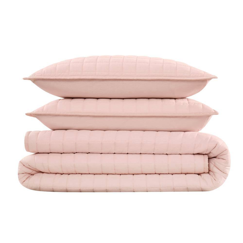 Brooklyn Loom 3pc King Flax Linen Quilt Set Blush