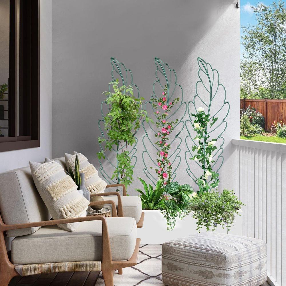 3-Pack Metal Garden Trellis Plant Support Trellis for Climbing Vines Floral Vegetables Metal Trellis (Leaf, Green)