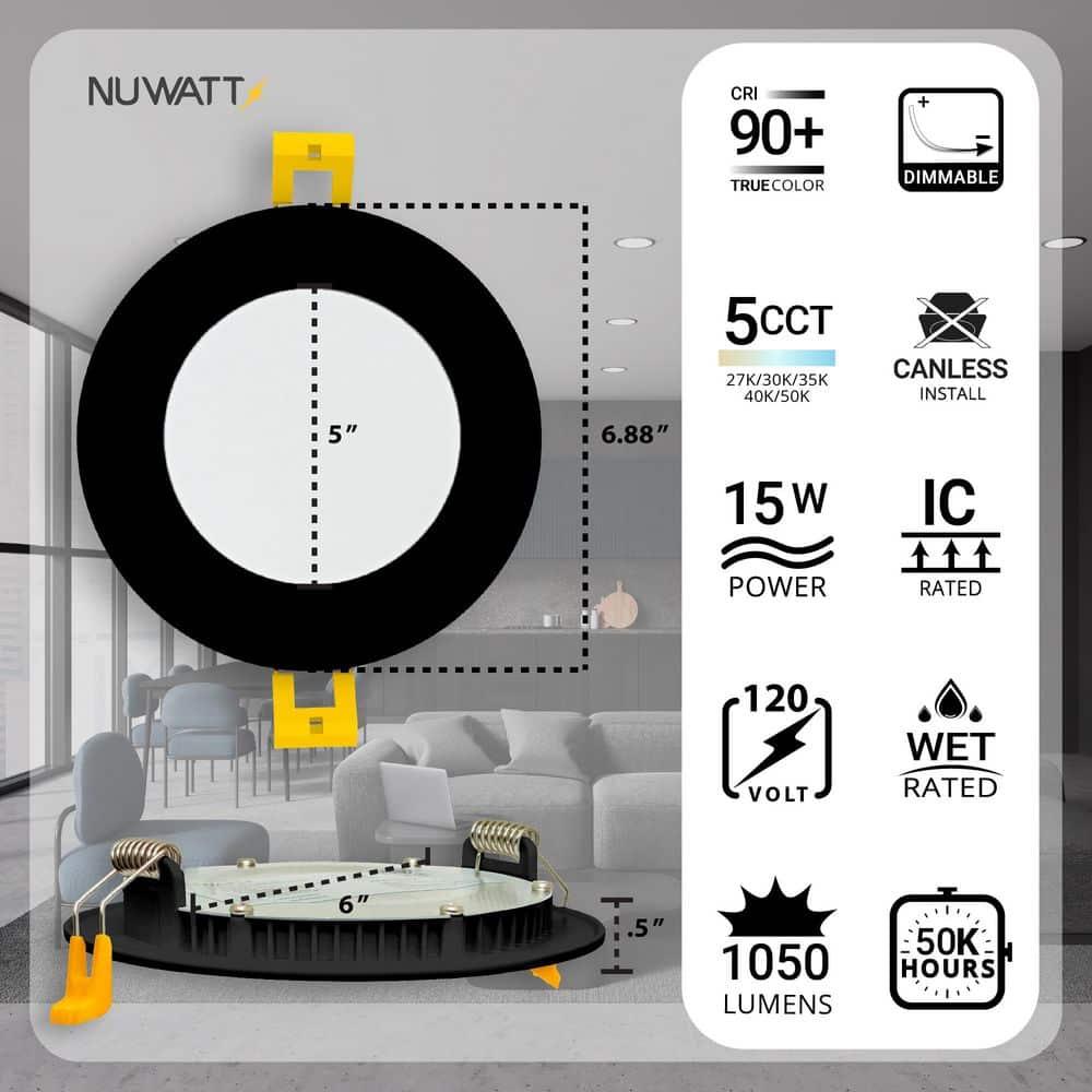 Panel Downlight 6'' Selectable Color Temperature Dimmable Air-Tight IC Rated LED Canless Recessed Lighting Kit