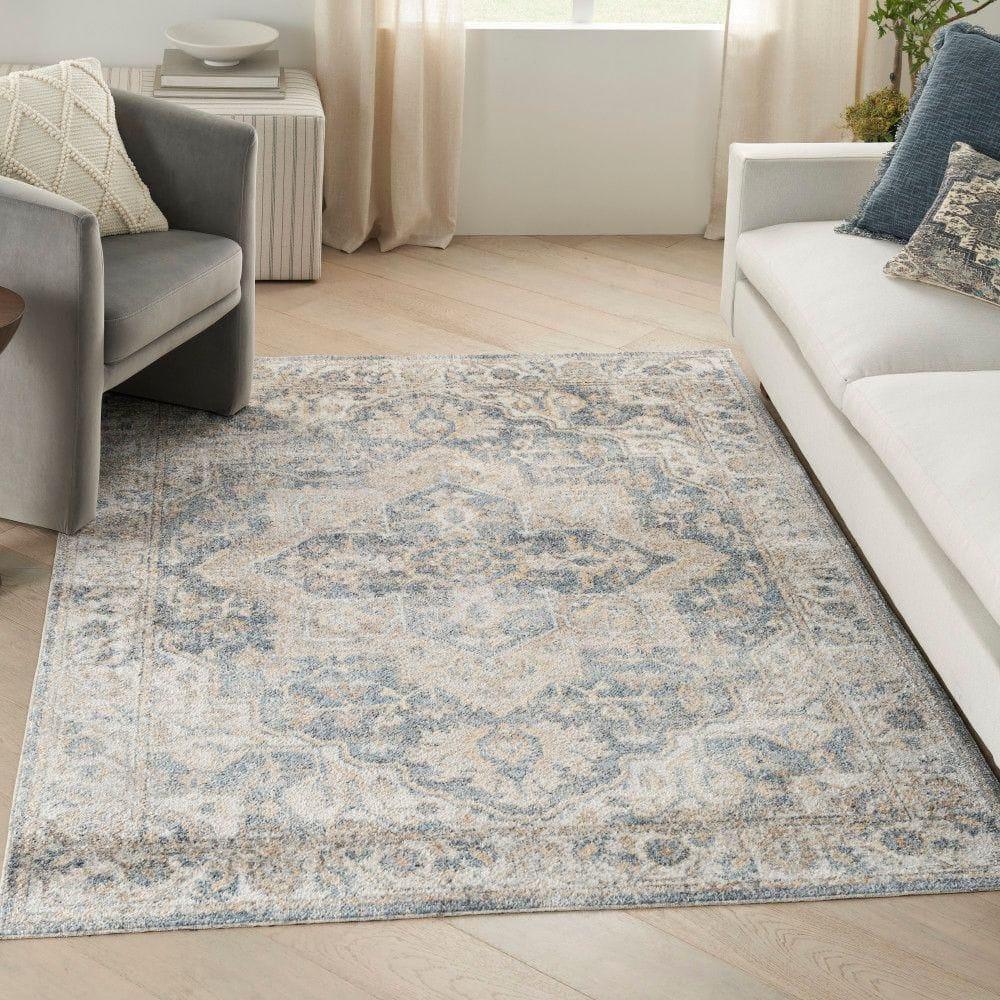 Nourison Astra Machine Washable Vintage Medallion Indoor Rug Grey/Blue 4' x 6'