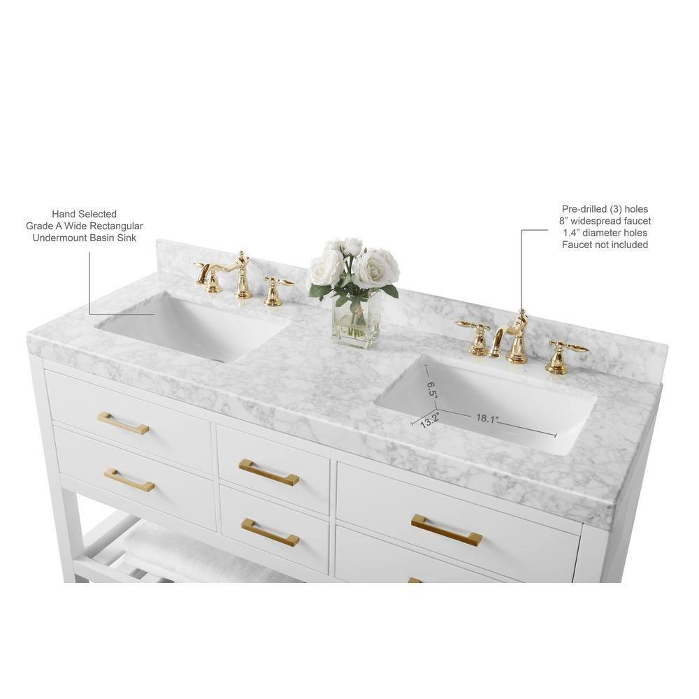 Ancerre Designs Elizabeth 60" Bathroom Vanity Set with Gold Hardware in White