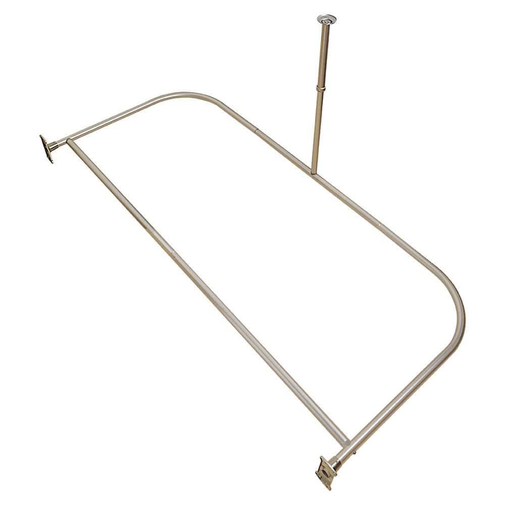 Utopia Alley Durable Rustproof Aluminium Crafted Shower Rod With Ceiling Support for Freestanding Tubs and Bathtubs, D Shape Curved Shower Rod, 60" Large Size by 25", Brushed Nickel
