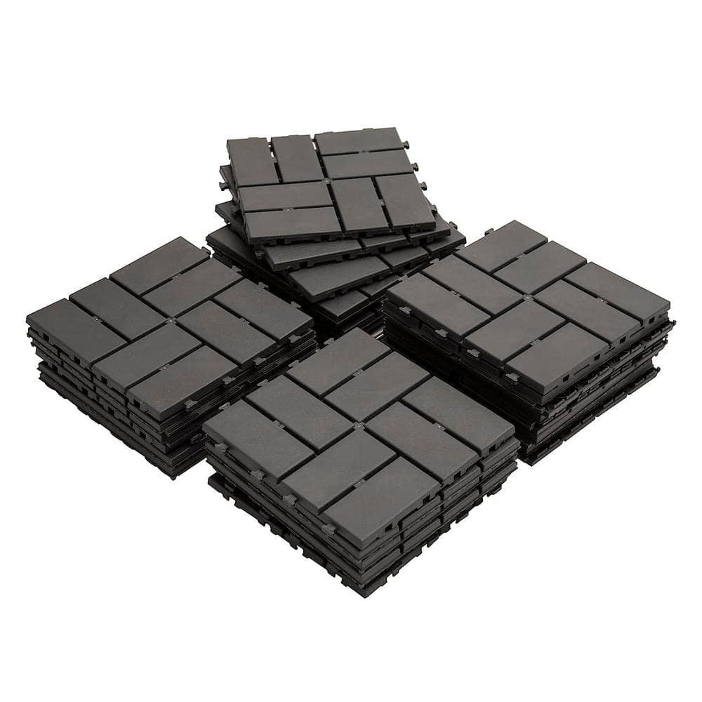 Goovilla Plastic Interlocking Deck Tiles, 27 Pack Outdoor Patio Flooring, 12"x12" Interlocking Decking Tile Outdoor All Weather Use, Waterproof Patio Pavers for Pool Balcony Backyard Porch, Dark Grey