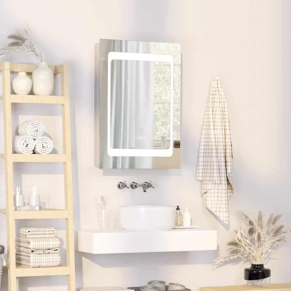 kleankin LED Lighted Medicine Cabinet with Mirror, Wall-Mounted Plug-In Bathroom Organizer with 3 Storage Shelves, 19.75"x5"x27.5"