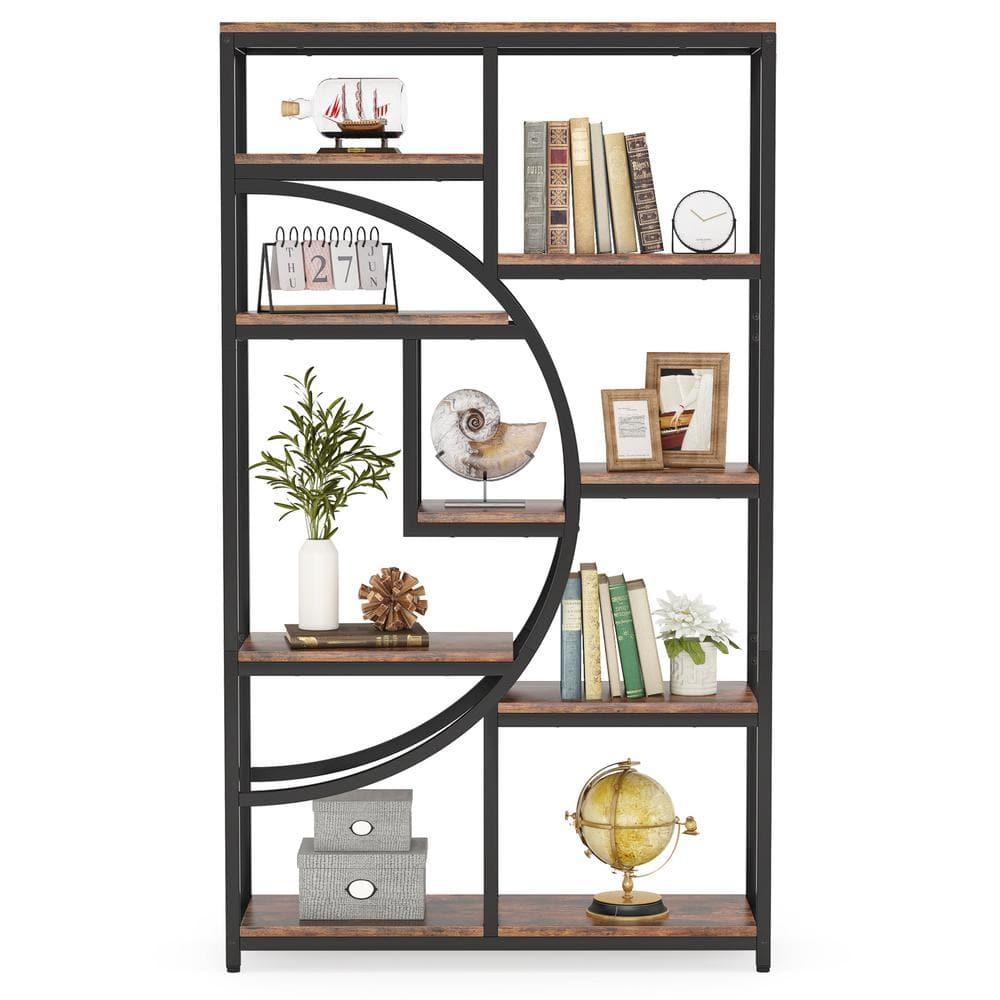 Hommoo Industrial Bookshelf Bookcase with 8 Open Storage Shelf Rustic Brown & Black
