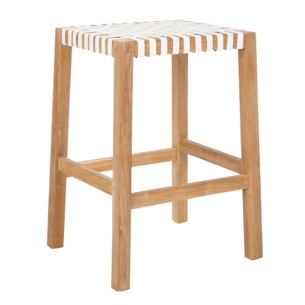 Capri Counter Stool - BST1009 - Natural Teak/White - Safavieh