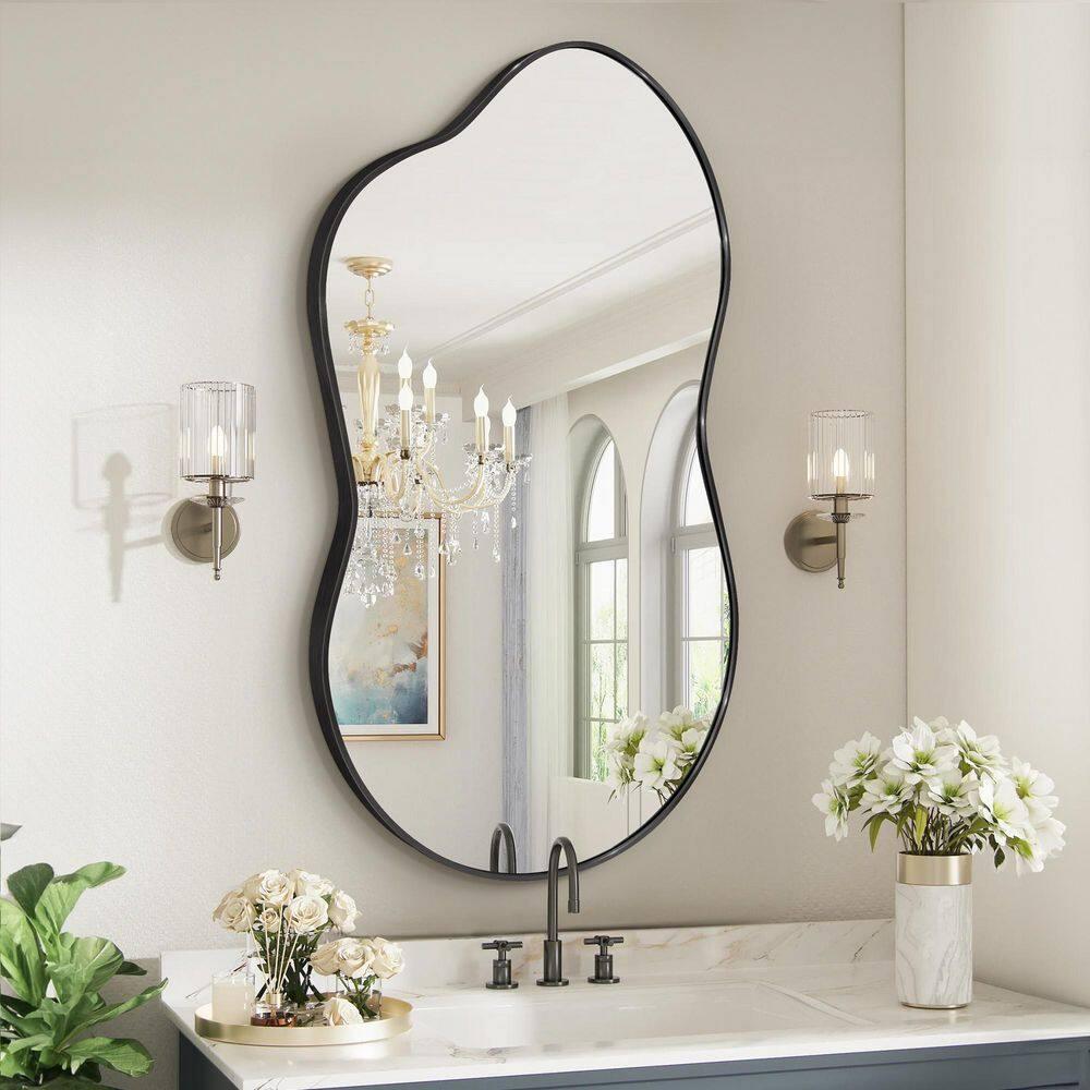 Funtouch Irregular Wall Mirrors 24"x 36" Cloud Shaped Mirrors for Bathroom, Aluminum Alloy Frame Black