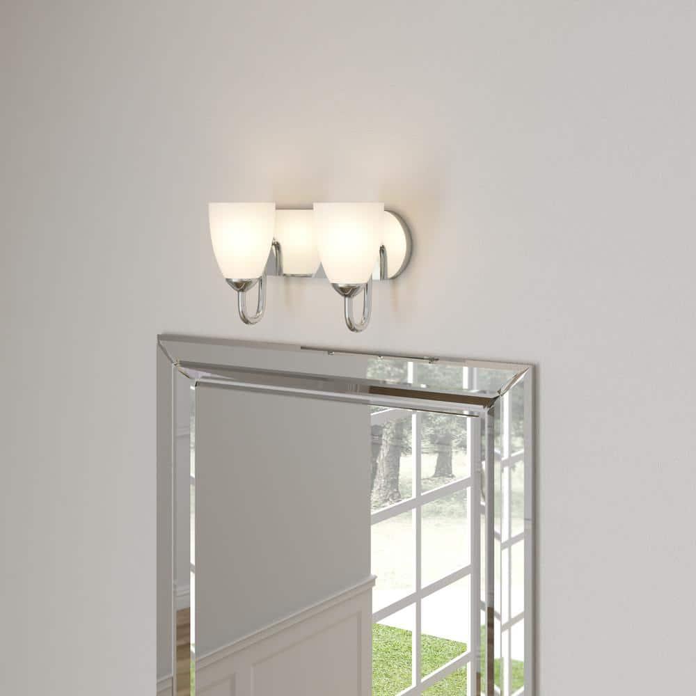 Progress Lighting Gather Collection 2-Light Bath Bracket, Polished Chrome, Etched Glass Shades