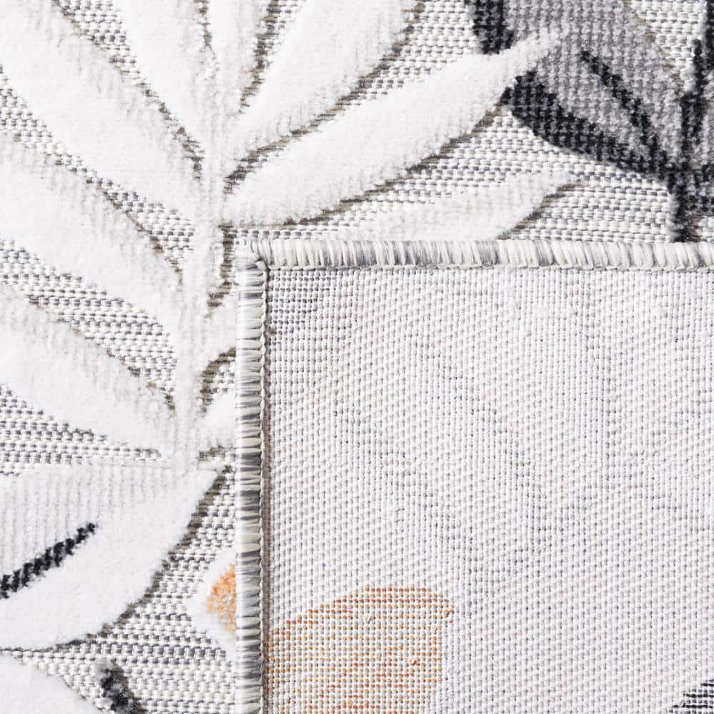 SAFAVIEH Cabana Blazhe Botanical Indoor/Outdoor Runner Rug, Grey/Ivory, 2' x 9'
