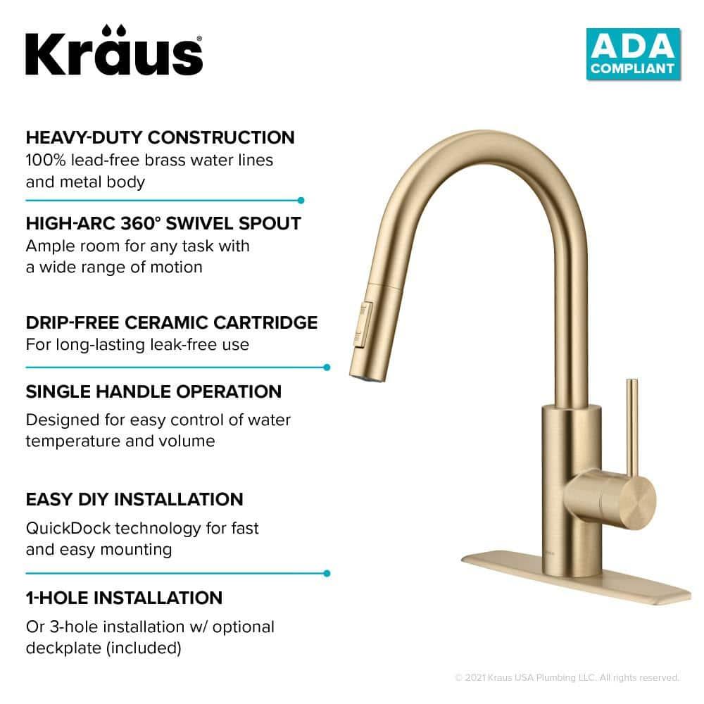 KRAUS Oletto Single Handle Pull Down Kitchen Faucet with QuickDock Top Mount Installation Assembly