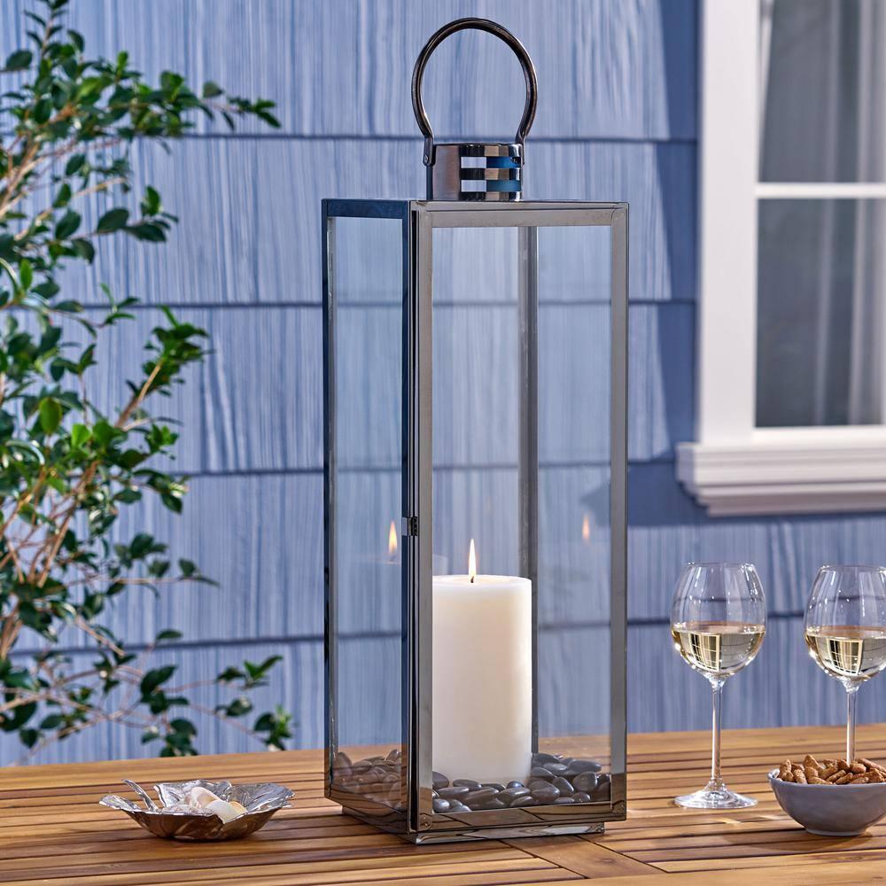 Noble House Heath 24" Modern Stainless Steel Lantern, Black