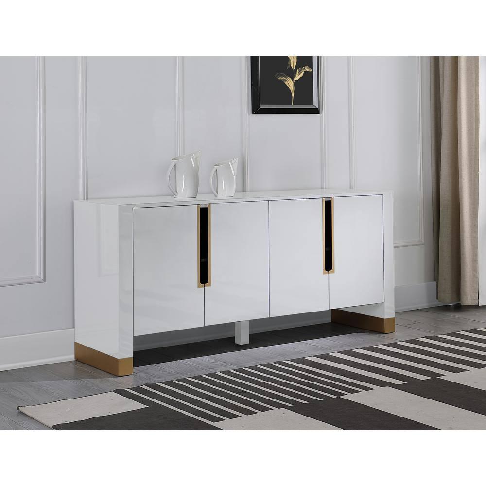 Best Master Furniture Akantha 68" Wood Sideboard with Gold Accents in White