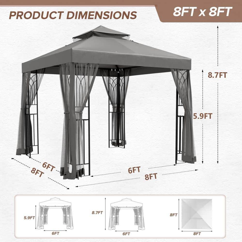 COOS BAY 8 Ft. W x 8 Ft. D Steel Frame Vented Soft Top Patio Gazebo with Mesh Netting, Corner Shelves