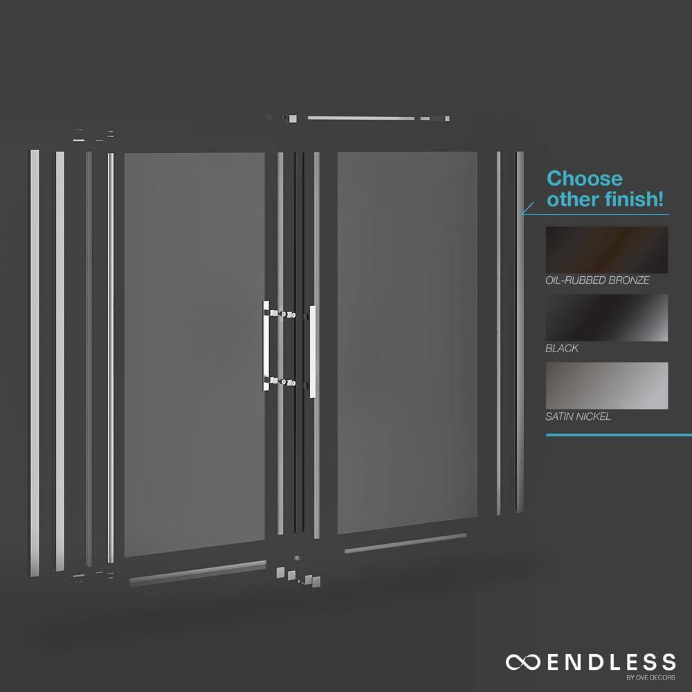 Endless Pasadena 40" W x 72" H Corner Frameless Shower Kit, Door, Panel, Base, Shelves