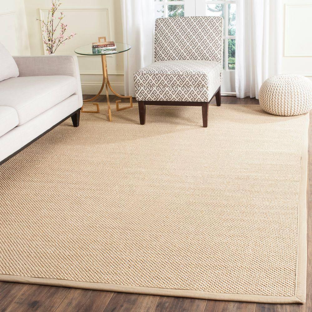 SAFAVIEH Natural Fiber Jovana Border Seagrass Area Rug, Maize/Linen, 10' x 10' Square