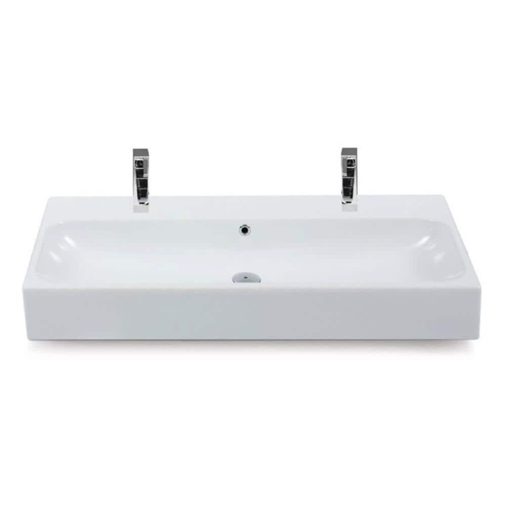 CeraStyle By Nameeks Pinto 18.3'' White Ceramic Rectangular Vessel, Wall Mount Bathroom Sink with Overflow