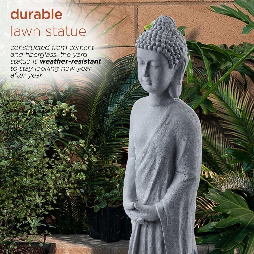 32" Magnesium Oxide Standing Buddha Statue Gray - Alpine Corporation: Outdoor Decor, Garden Accent