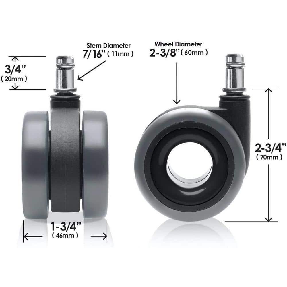 Slipstick CB685 Dual Bearing Rubber Office Chair Caster Wheels (Set of 5 Castors) Universal Fit Replacement Chair Casters for Hardwood Floors & Carpet, 2-3/8” Twin Rollers, 7/16 Inch Stem