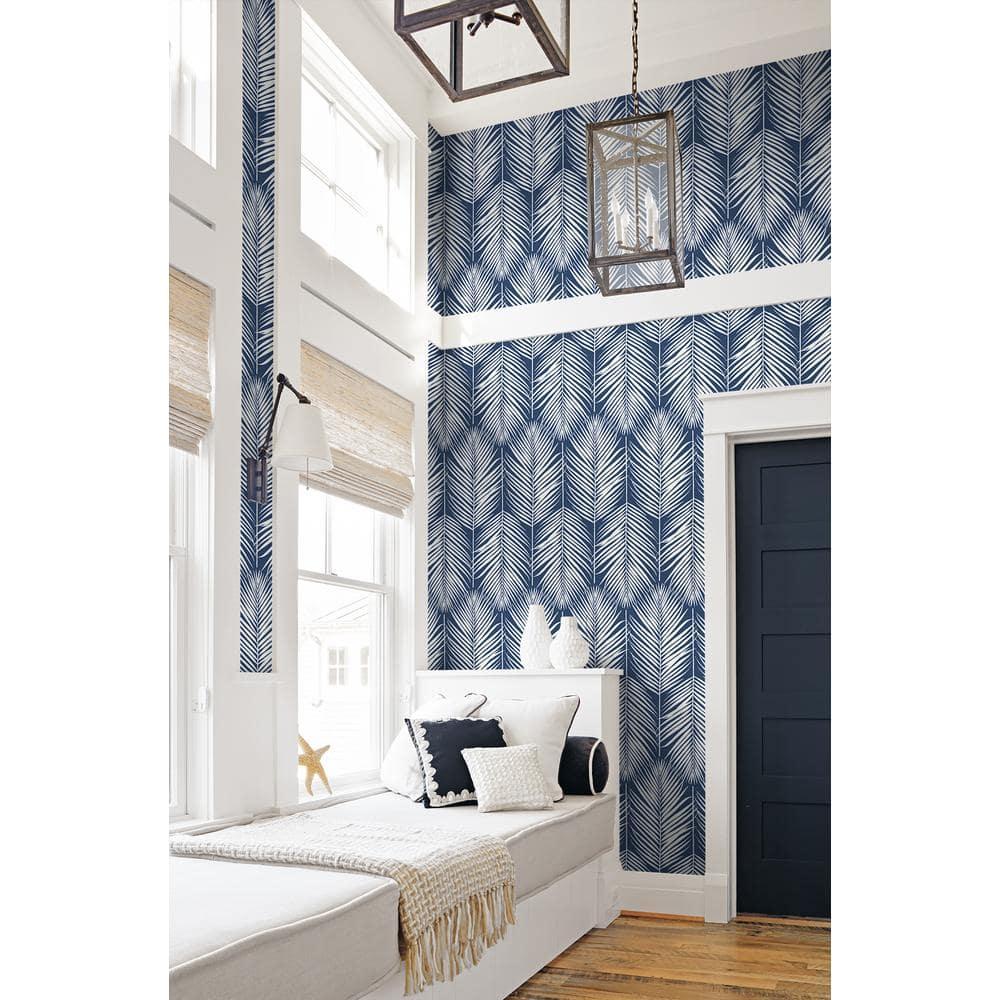NextWall Coastal Blue Palm Silhouette Peel and Stick Wallpaper