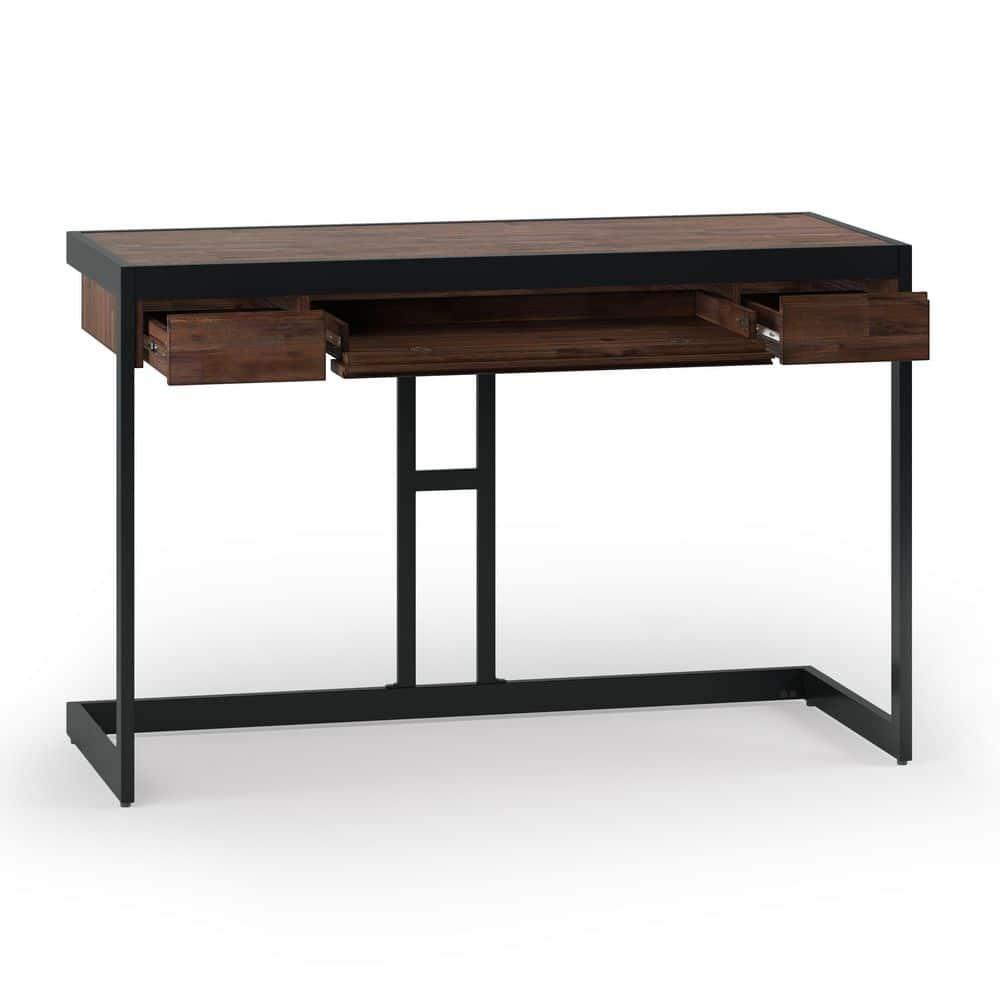 Simpli Home Erina SOLID ACACIA WOOD Modern Industrial 48 inch Wide Small Desk in Distressed Charcoal Brown