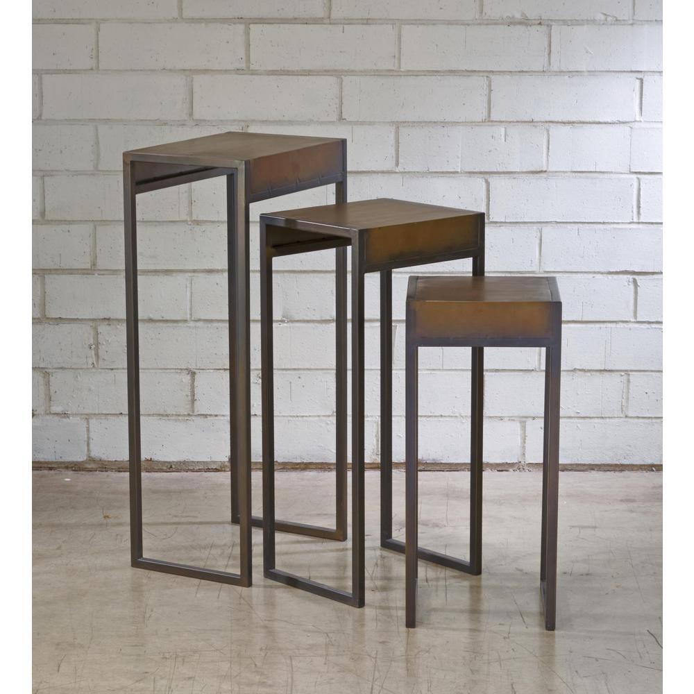 Tripar International Set of 3 Bronze and Black Rectangular Solid Side Table 29.50"