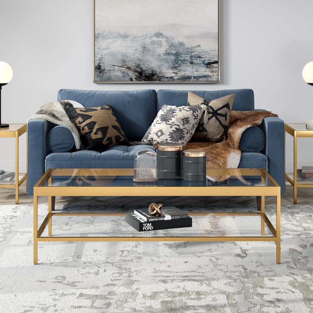 Evelyn&Zoe Alexis 54" Wide Rectangular Coffee Table, Brass