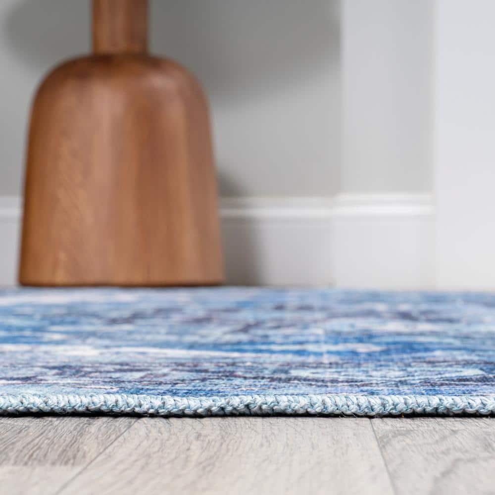 2' x 8' Maris Ornate Medallion Machine Washable Indoor/Outdoor Runner Rug, Blue/Navy - JONATHAN Y