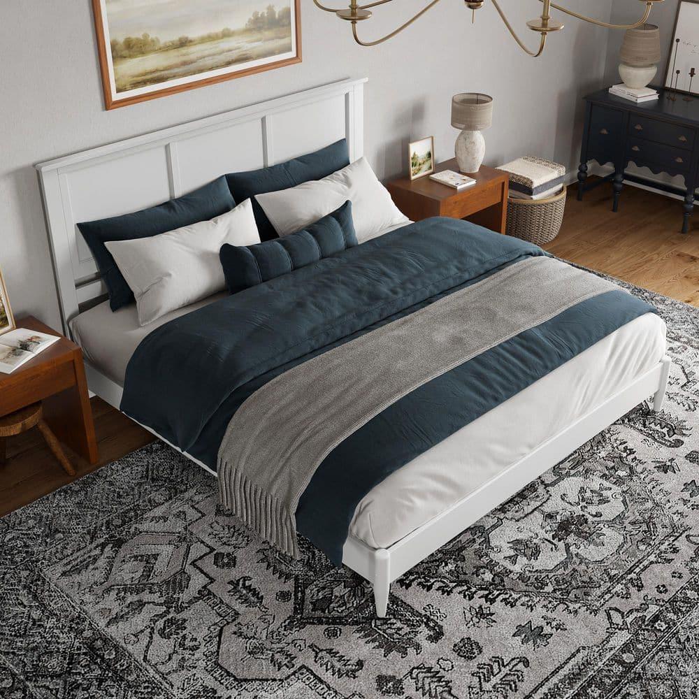 AFI Charlotte King Solid Wood Low Profile Platform Bed, White