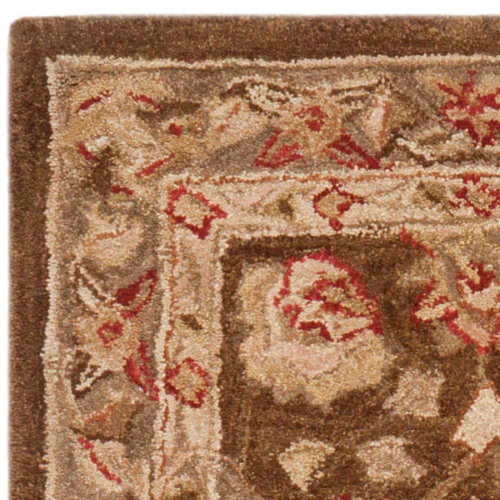 Elegant Anatolia Brown/Green Wool 27" Hand-Tufted Runner Rug