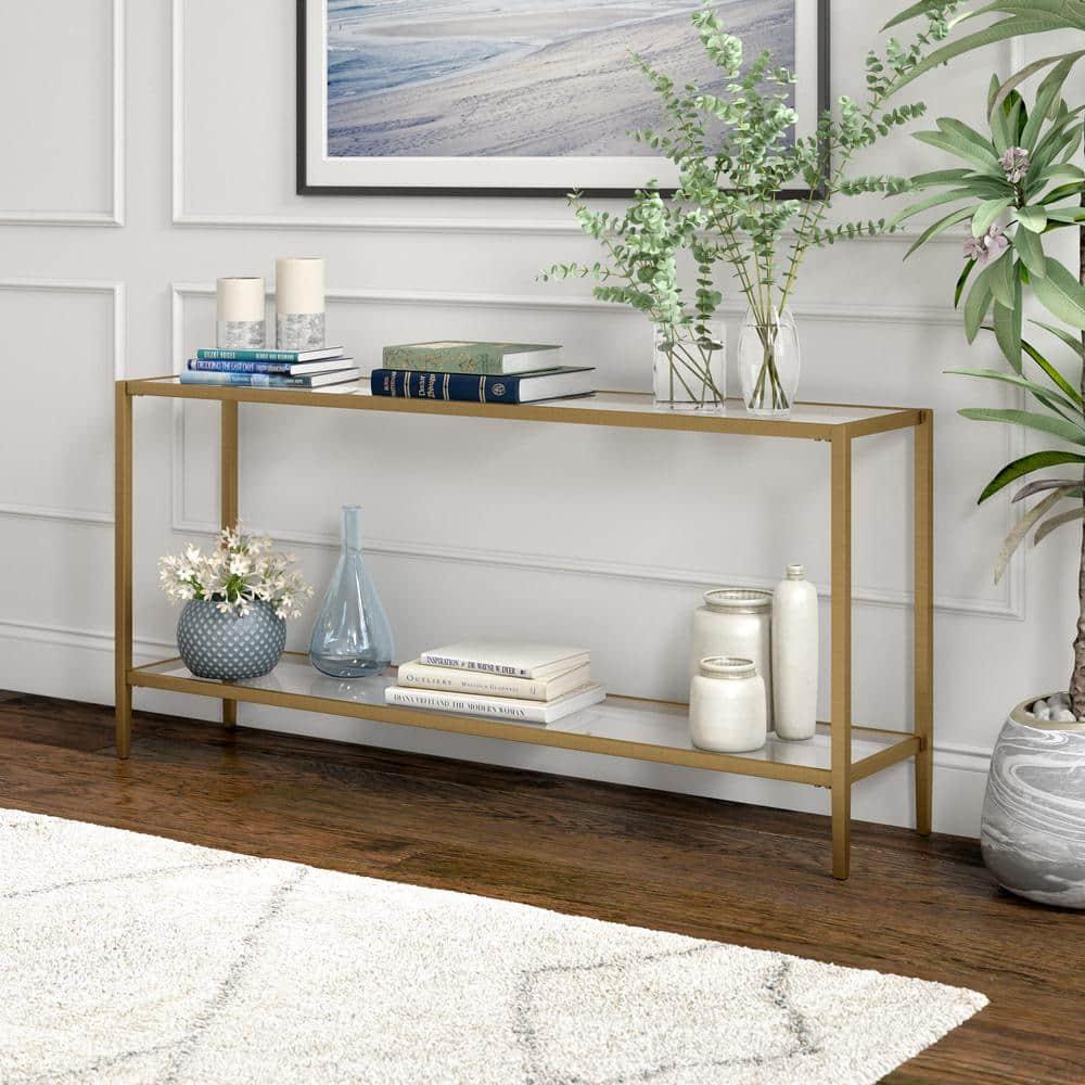 Hera 64 in. Brass Rectangle Glass Console Table