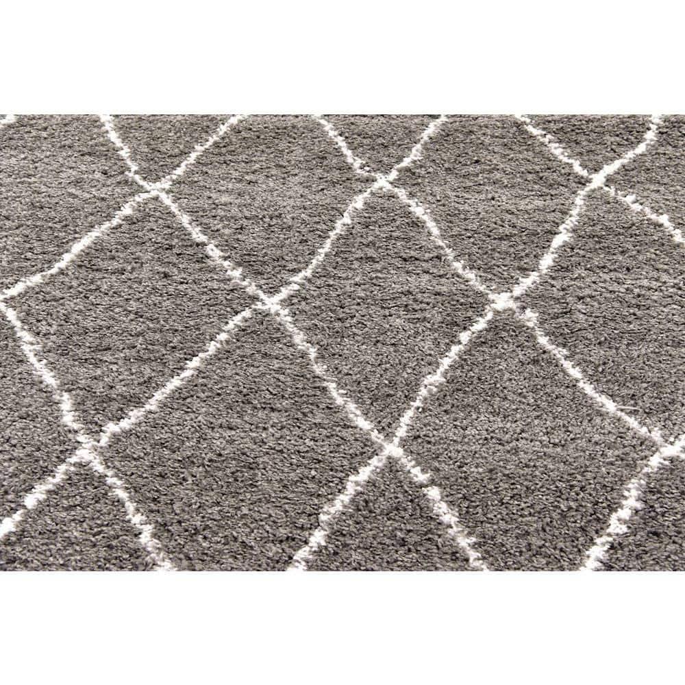 Gray Square Trellis Shag Synthetic Indoor Rug