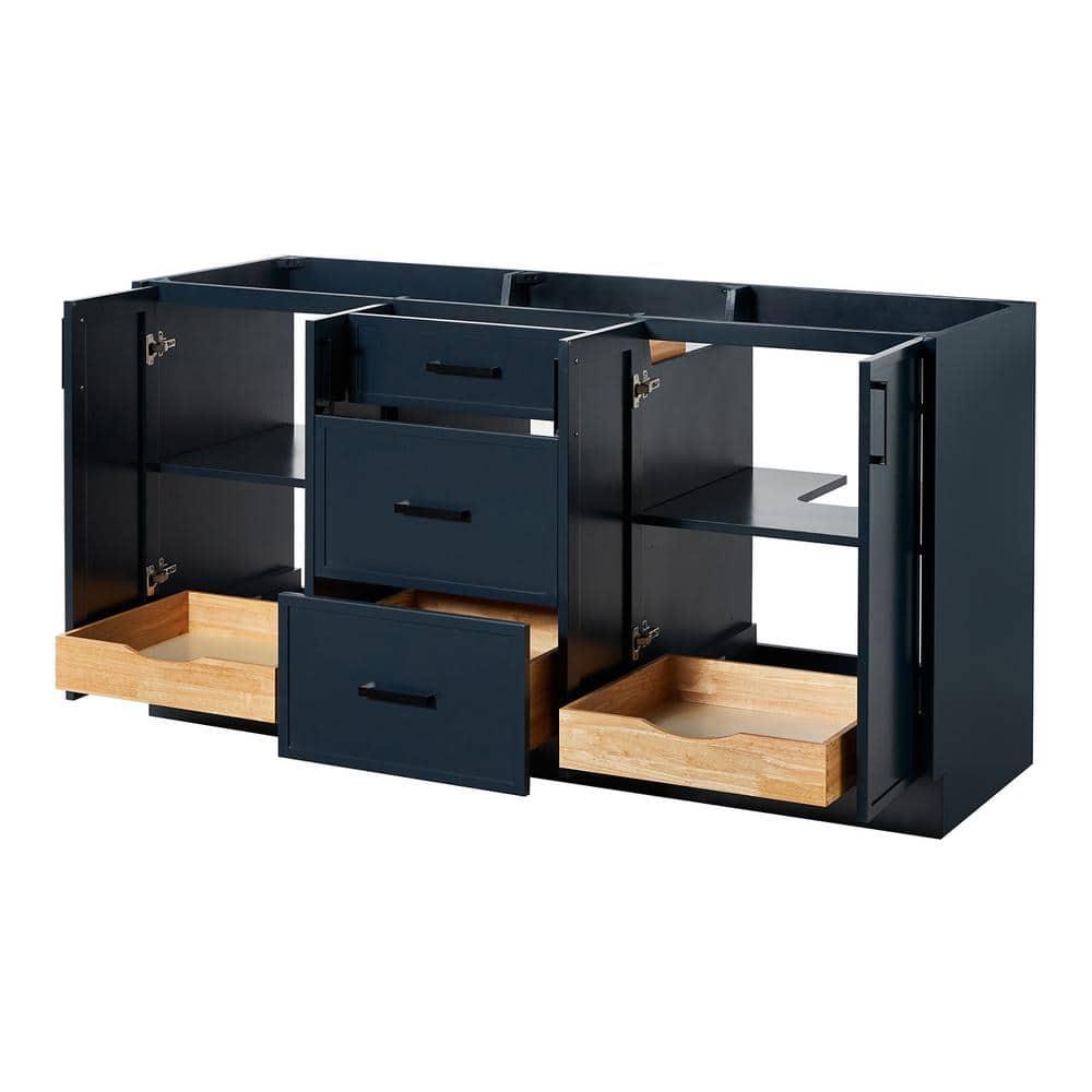 Midnight Blue 66" Freestanding Double Sink Wood Vanity Cabinet