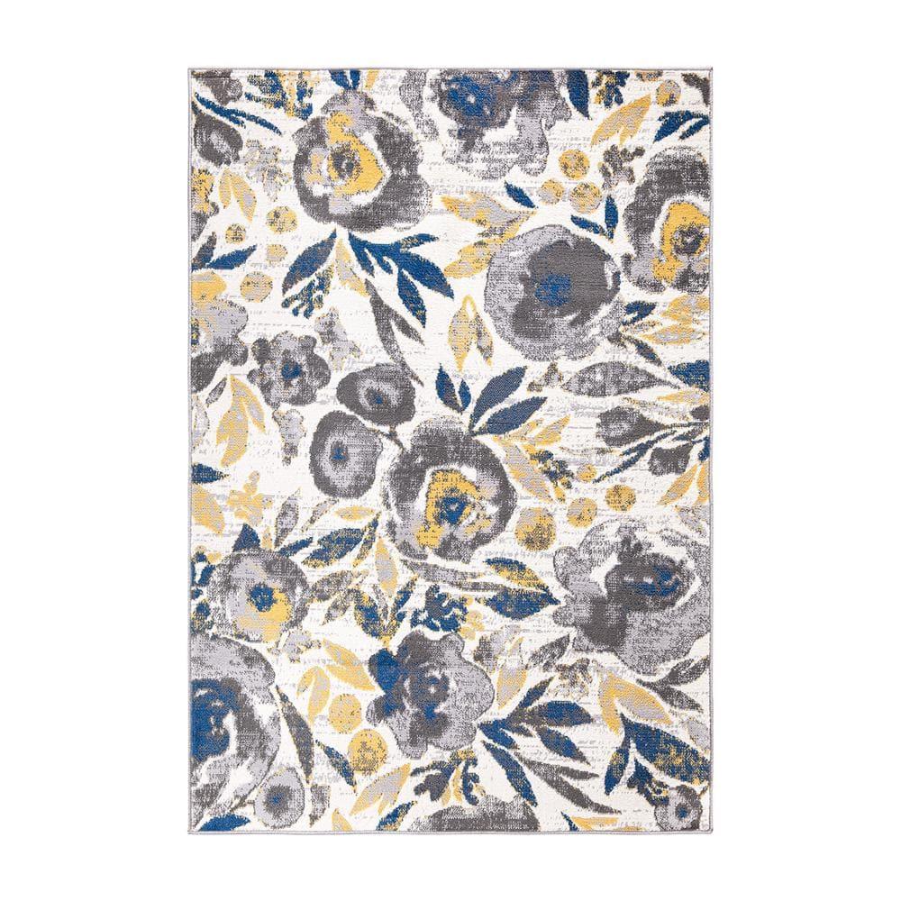 World Rug Gallery Vintage Modern Floral Area Rug - Cream 5' x 7':  Low Pile,  Stain-Resistant,  Machine Made,  Indoor Use