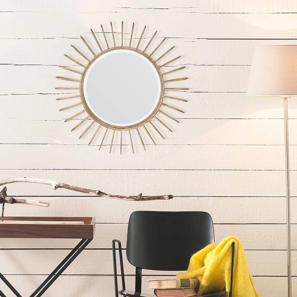 24" Metal Sunburst Round Hanging Wall Mirror Gold - Stonebriar Collection