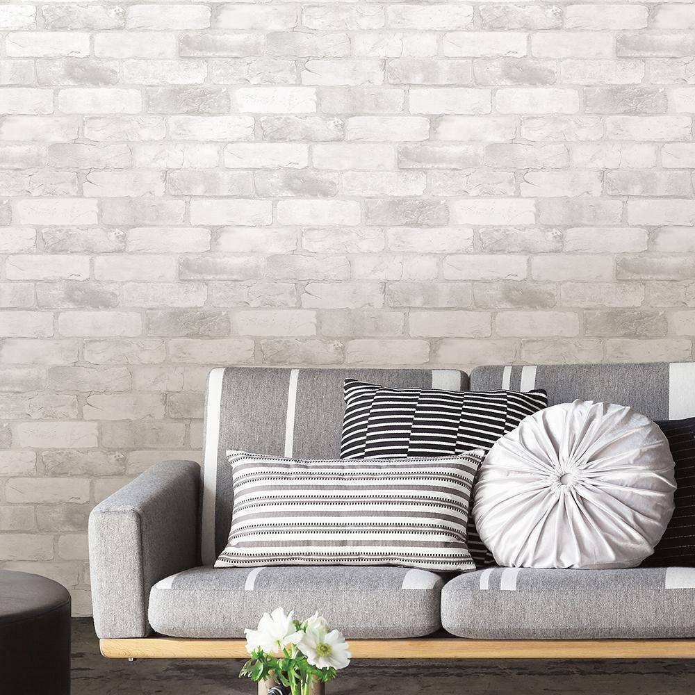 NuWallpaper Loft White Brick Raised Ink Vinyl Peel And Stick Wallpaper, 216-in by 20.5-in, 30.75 sq. ft.
