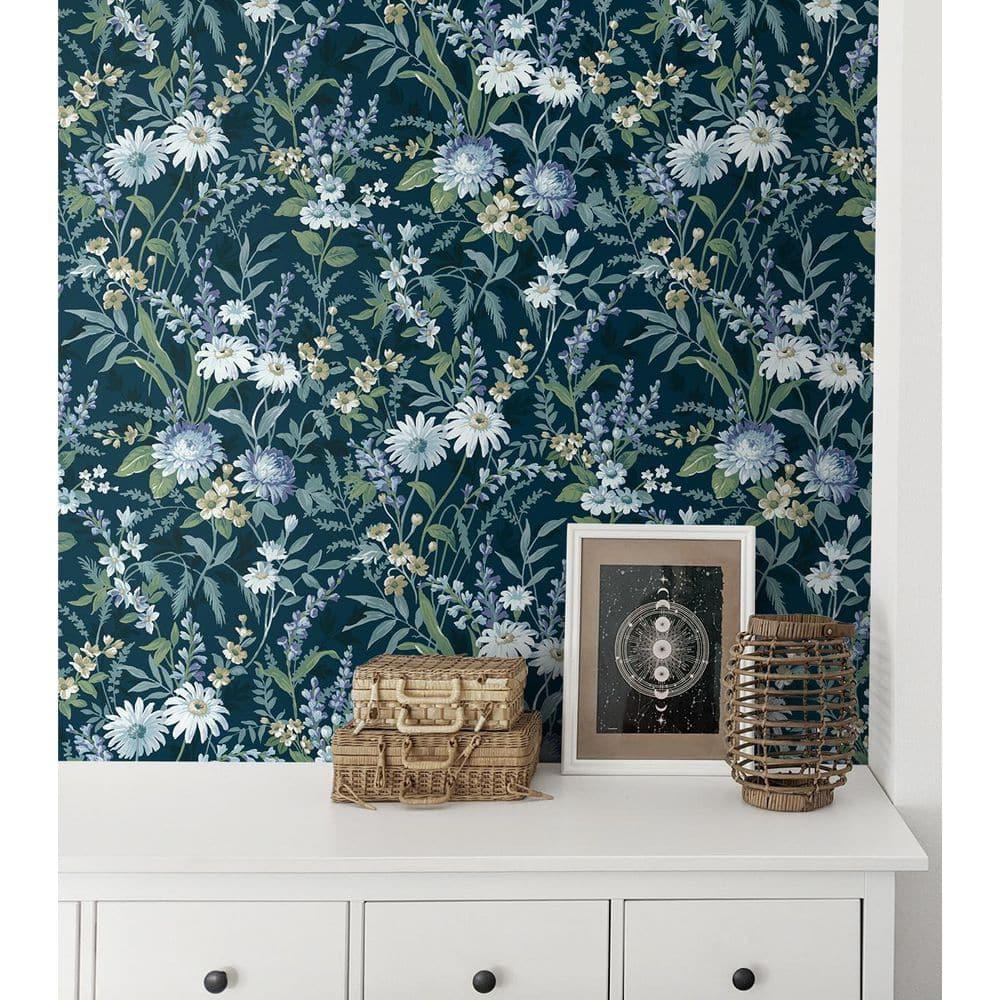 NextWall  Vintage Floral Peel and Stick Wallpaper 20.5 in. W x 18 ft. L - Teal