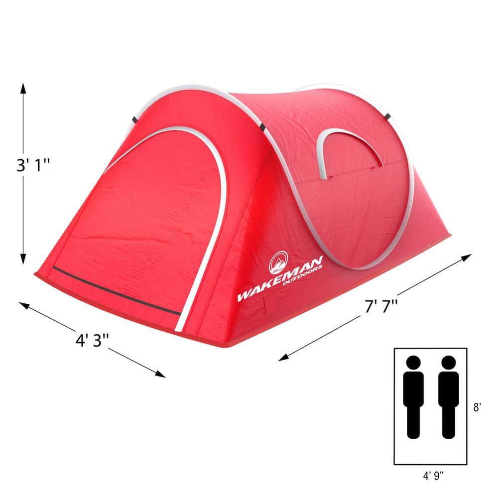 Wakeman Outdoors 2 Person Pop Up Tent with Layered Door and Carry Bag, Red