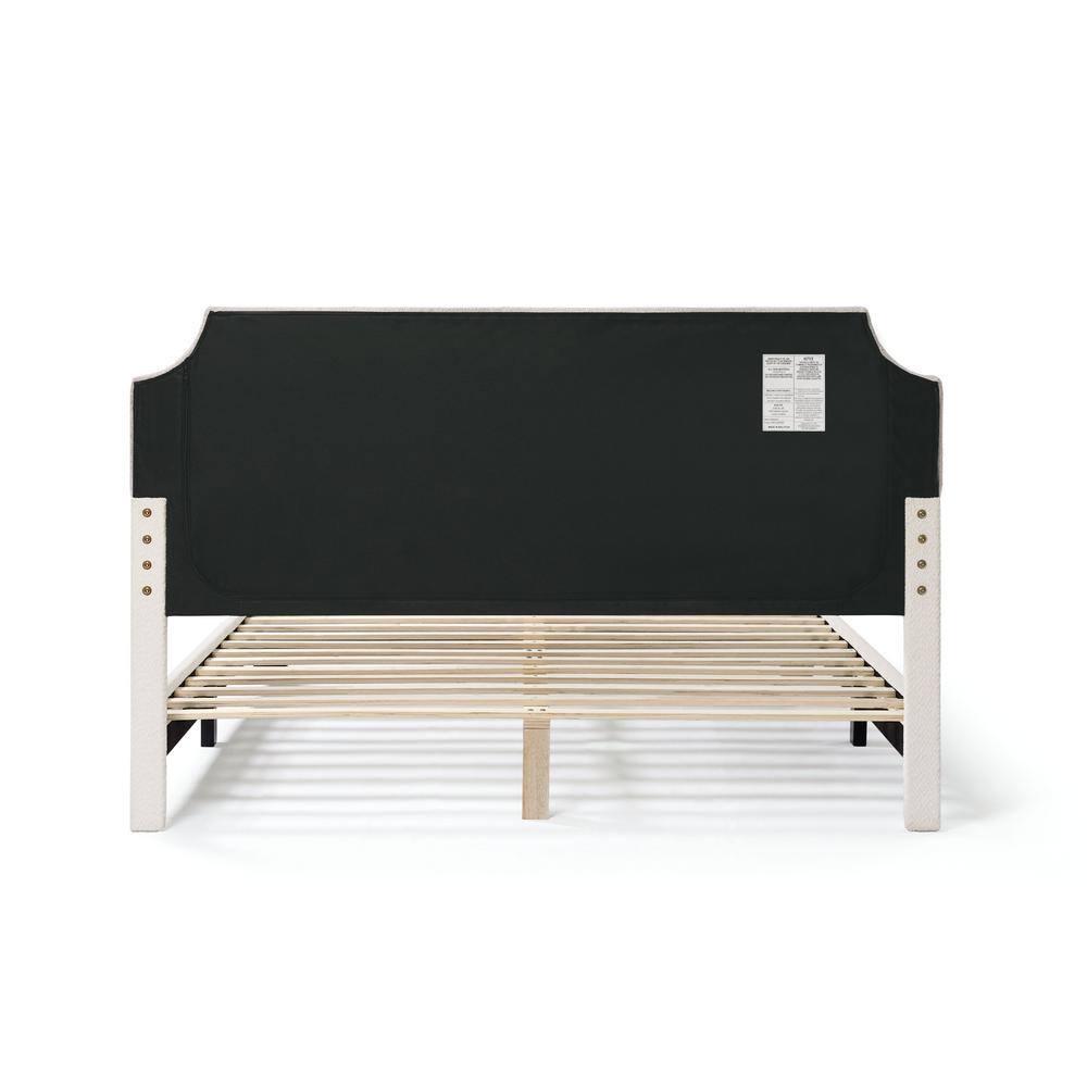 24/7 Shop At Home Queen Heartwild Modern Boucle Upholstered Nailhead Trim Platform Bed White: Polyester, Wood Frame, No Box Spring Needed