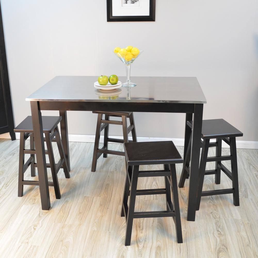 Carolina Living Cooper Stainless Steel Top Bar Table Wood/Black: High Bar Height, Kitchen Functionality