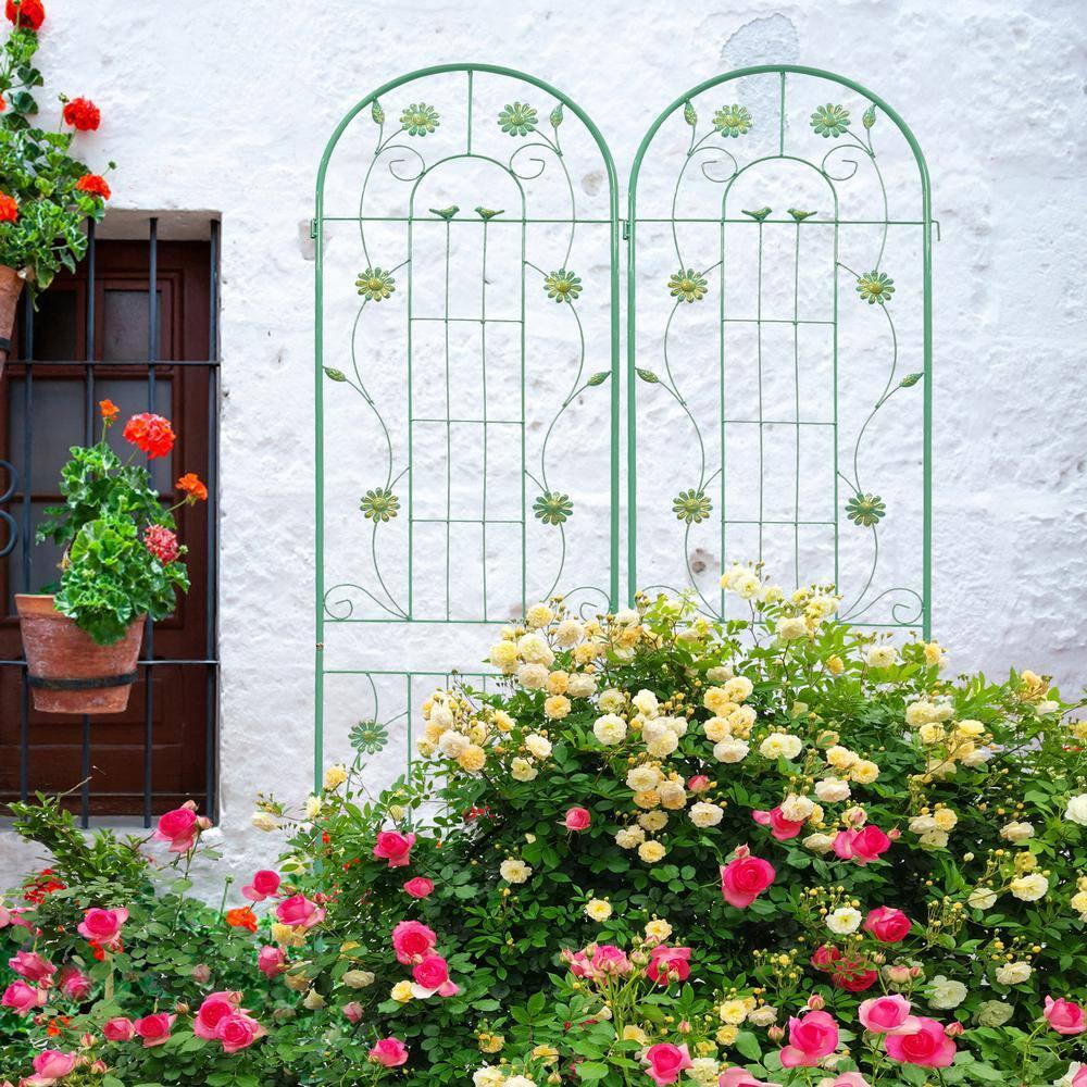 ANYHI 2 Pack Metal Garden Trellis 86.7" x 19.7" Rustproof Trellis for Climbing Plants Outdoor Flower Support Green